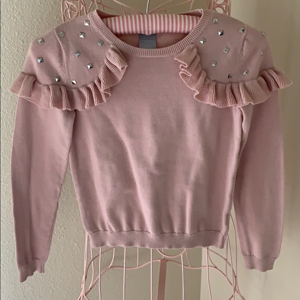 Dusty blush sweater with ruffle/stud detail